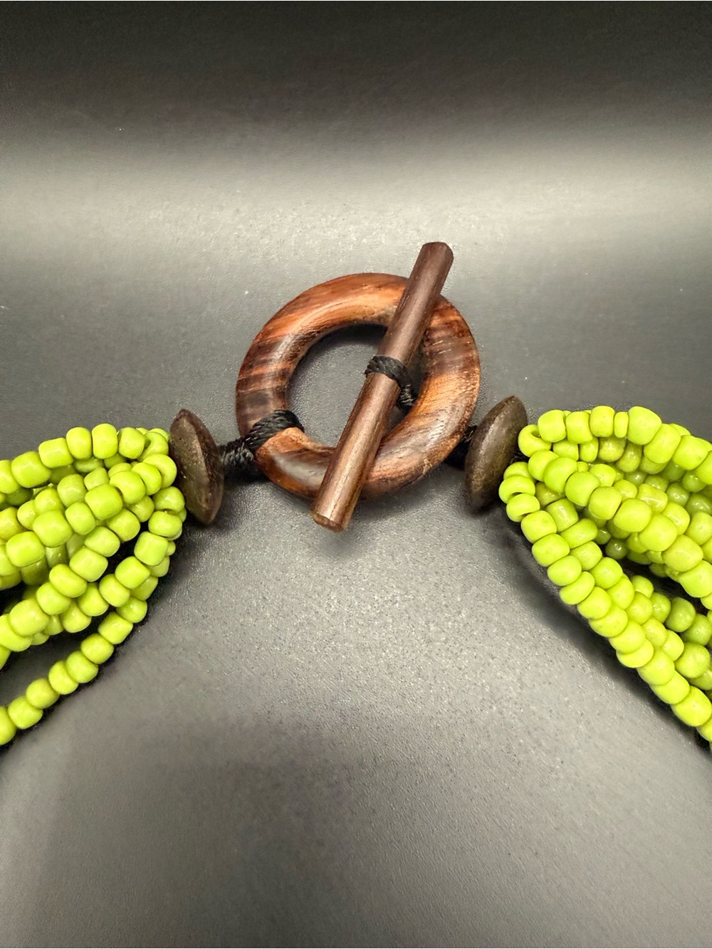 Bold Lime Green Beaded Multi-Strand Necklace with Matching Cuff Bracelet Set - Picture 4 of 10